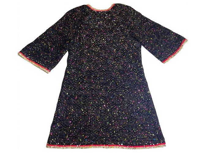 Robe en tricot à sequins multicolore noire, rose et blanche Chanel 24C FR 40 Argenté Métallisé - vue 7