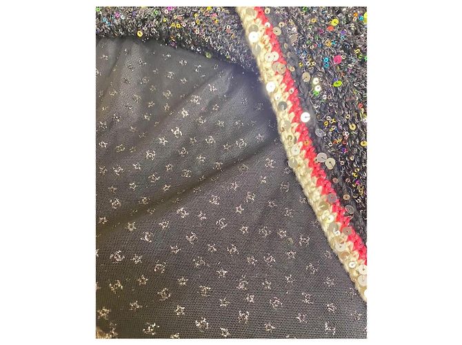 Robe en tricot à sequins multicolore noire, rose et blanche Chanel 24C FR 40 Argenté Métallisé - vue 8