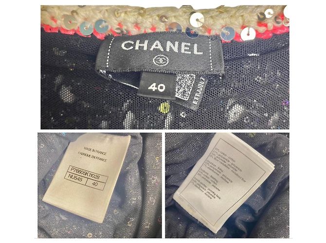 Robe en tricot à sequins multicolore noire, rose et blanche Chanel 24C FR 40 Argenté Métallisé - vue 9