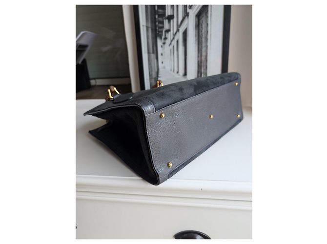Borsa a mano Gucci Bamboo in pelle e camoscio nero - vista 11