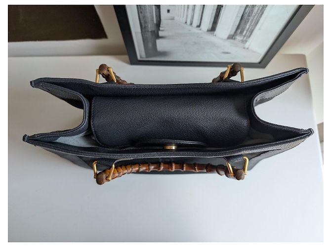 Borsa a mano Gucci Bamboo in pelle e camoscio nero - vista 5