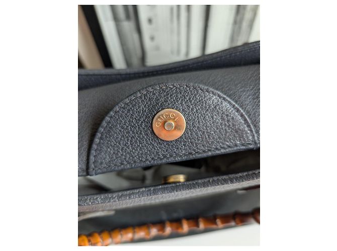 Borsa a mano Gucci Bamboo in pelle e camoscio nero - vista 6