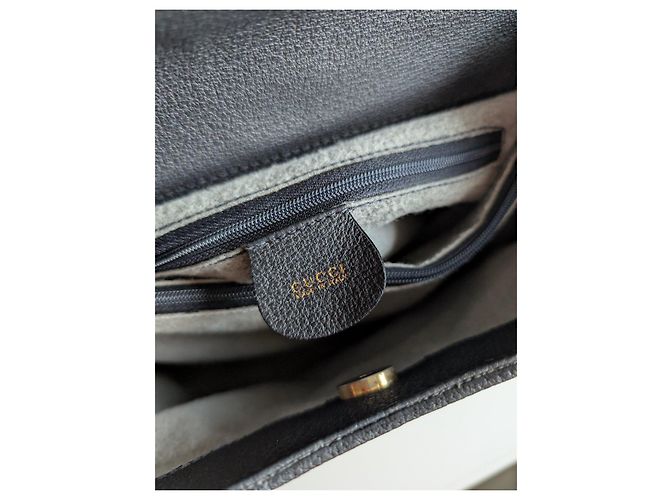 Borsa a mano Gucci Bamboo in pelle e camoscio nero - vista 8