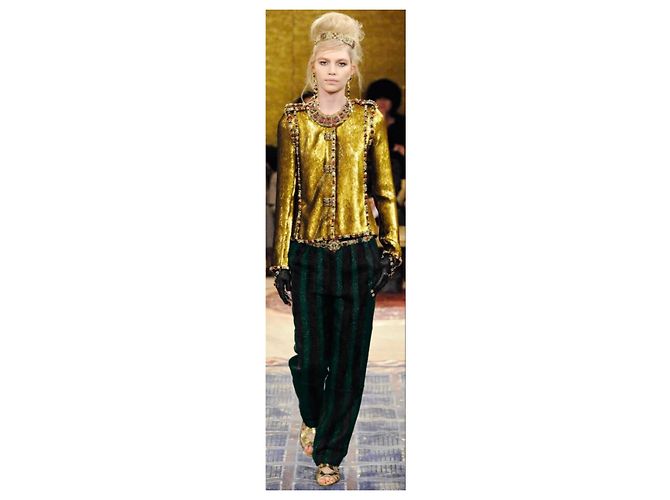 GUANTES DE CUERO NEGRO CHANEL 11A PARIS BYZANCE CON PIEDRAS PRECIOSAS TAMAÑO 7 RAROS Multicolor Dorado Metálico - vista 4