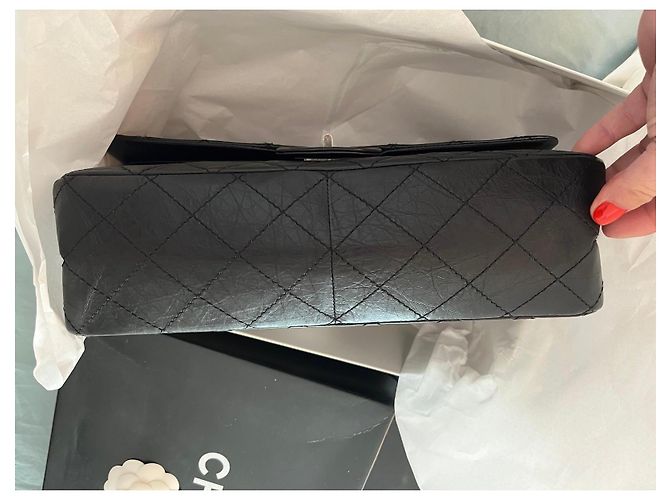 Mademoiselle Chanel vintage 2.55 Reissue 226 – Pelle nera invecchiata & catena argento – mai indossato – Set completo Nero Bordò - vista 11