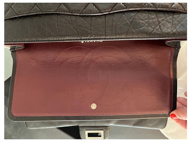 Mademoiselle Chanel vintage 2.55 Reissue 226 – Pelle nera invecchiata & catena argento – mai indossato – Set completo Nero Bordò - vista 16