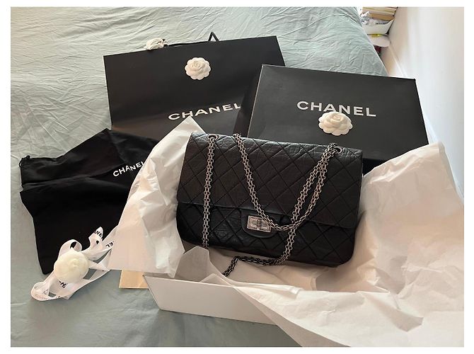Mademoiselle Chanel vintage 2.55 Reissue 226 – Pelle nera invecchiata & catena argento – mai indossato – Set completo Nero Bordò - vista 4