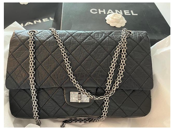 Mademoiselle Chanel vintage 2.55 Reissue 226 – Pelle nera invecchiata & catena argento – mai indossato – Set completo Nero Bordò - vista 5