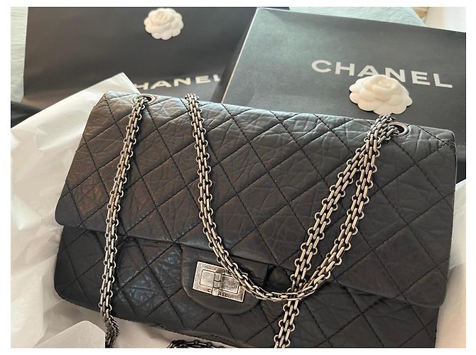 Mademoiselle Chanel vintage 2.55 Reissue 226 – Pelle nera invecchiata & catena argento – mai indossato – Set completo Nero Bordò - vista 6