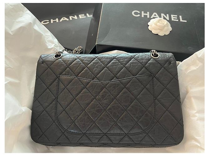 Mademoiselle Chanel vintage 2.55 Reissue 226 – Pelle nera invecchiata & catena argento – mai indossato – Set completo Nero Bordò - vista 7