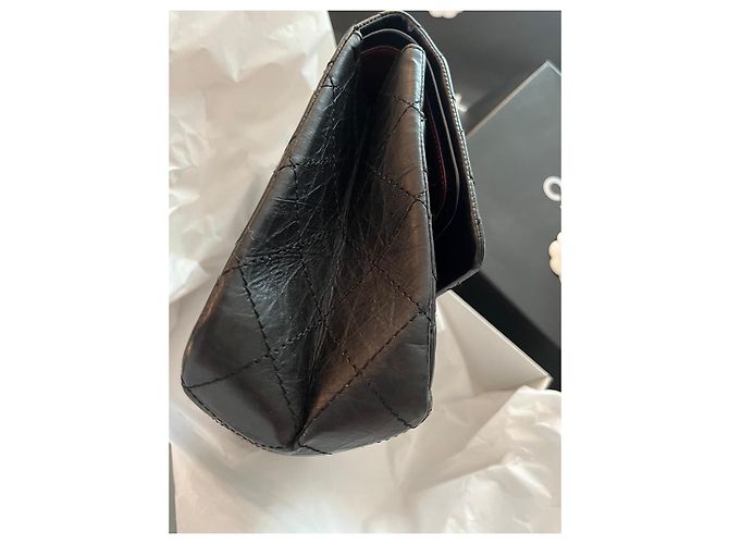 Mademoiselle Chanel vintage 2.55 Reissue 226 – Pelle nera invecchiata & catena argento – mai indossato – Set completo Nero Bordò - vista 8