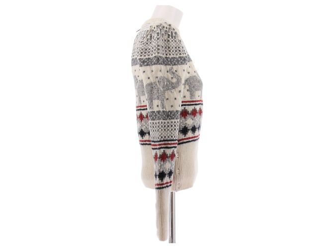 Thom Browne Pullover aus Wolle in Tricolor mit Elefantenmotiven Beige - Ansicht 3
