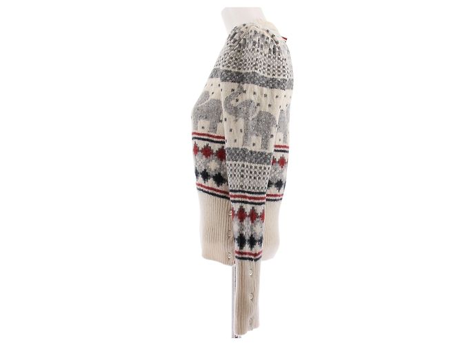 Thom Browne Pullover aus Wolle in Tricolor mit Elefantenmotiven Beige - Ansicht 4