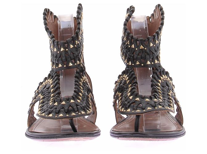 Alaïa Sandali piatti neri e dorati Nero - vista 4