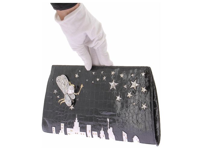 Nancy Gonzalez Cartera efecto cocodrilo negra con patrones Negro - vista 4