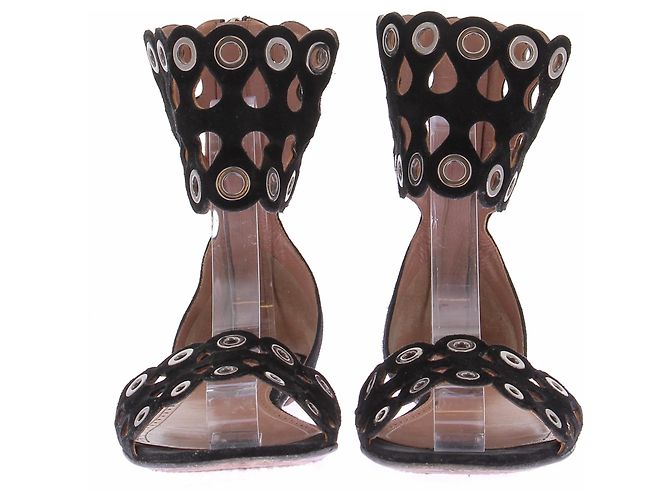 Alaïa Sandali piatti neri in camoscio Nero - vista 4