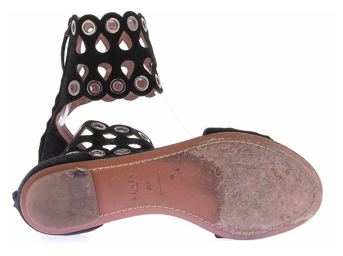 Alaïa Sandali piatti neri in camoscio Nero - vista 7