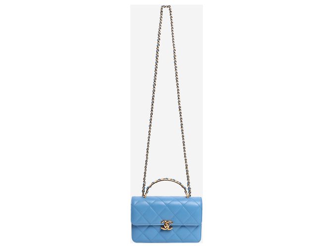 Chanel Pequena bolsa transversal de couro de cordeiro azul acolchoada - vista 3