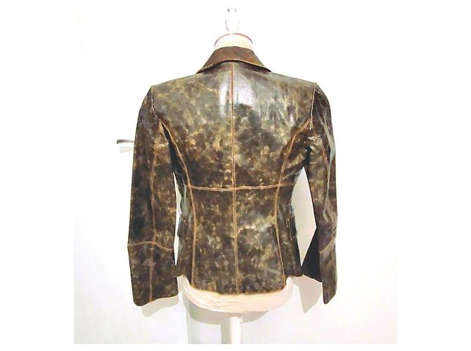Autre Marque Vintage leather jacket with speckled print Brown Sand Light brown Dark brown - view 2