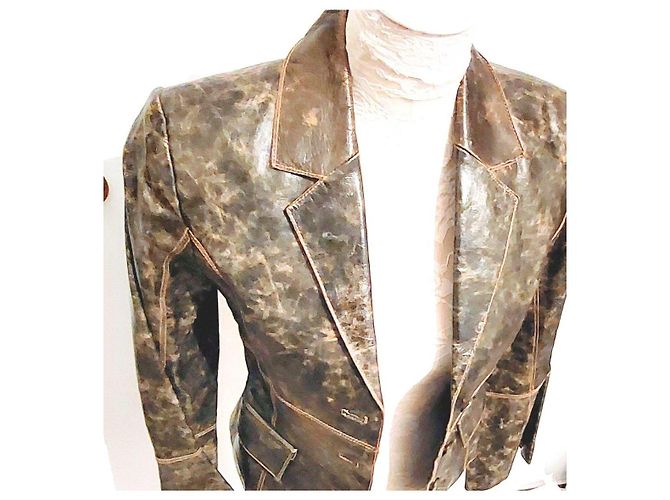 Autre Marque Vintage leather jacket with speckled print Brown Sand Light brown Dark brown - view 3