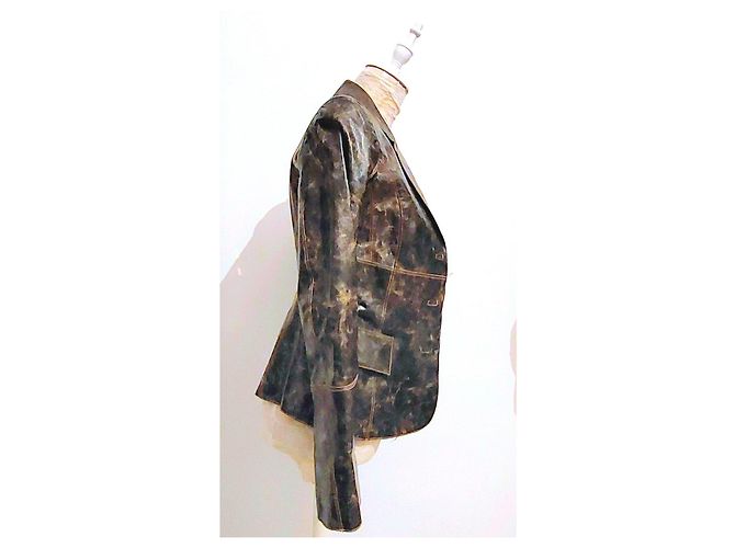 Autre Marque Vintage leather jacket with speckled print Brown Sand Light brown Dark brown - view 4