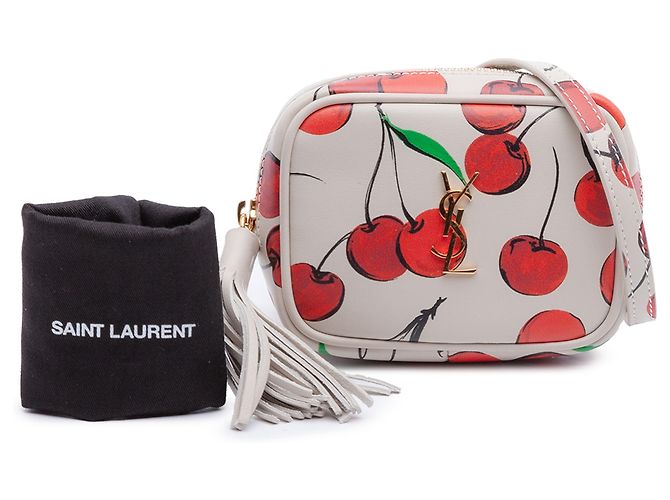 Borsa a tracolla Lou in vitello bianco con stampa a ciliegia Monogram di Saint Laurent - vista 10
