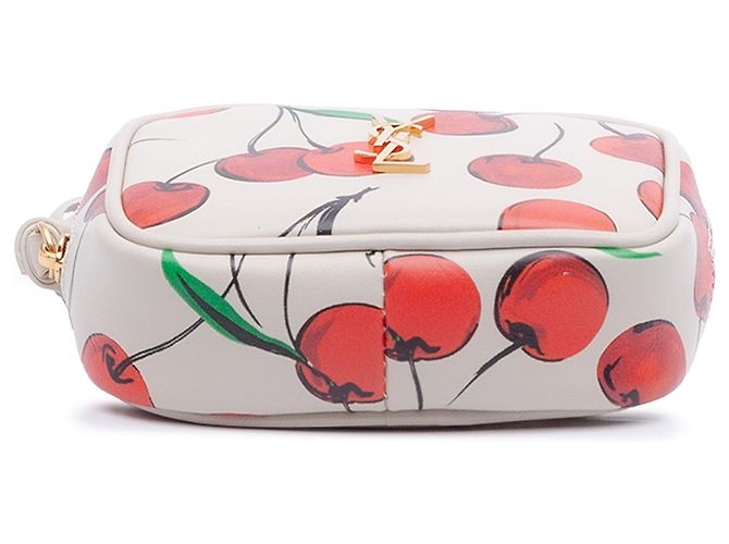 Borsa a tracolla Lou in vitello bianco con stampa a ciliegia Monogram di Saint Laurent - vista 3