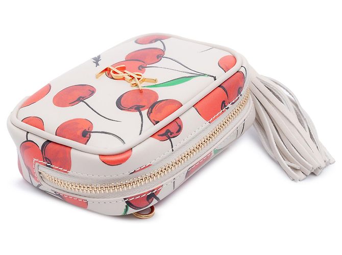 Borsa a tracolla Lou in vitello bianco con stampa a ciliegia Monogram di Saint Laurent - vista 7