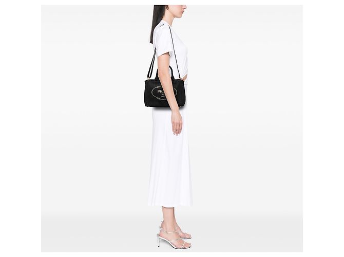 Sacola Prada Small Canvas Canapa Logo Preta Preto - vista 6