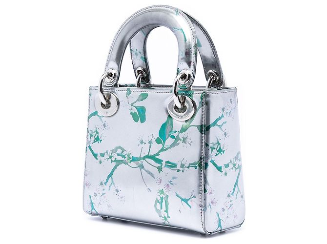 Dior Mini Metallico Argento in Pelle di Agnello Stampata Floreale Lady Dior - vista 2