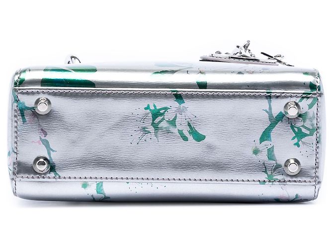 Dior Mini Metallico Argento in Pelle di Agnello Stampata Floreale Lady Dior - vista 3