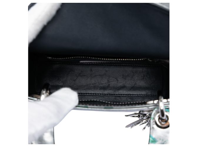 Dior Mini Metallico Argento in Pelle di Agnello Stampata Floreale Lady Dior - vista 4