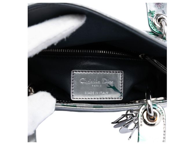 Dior Mini Metallico Argento in Pelle di Agnello Stampata Floreale Lady Dior - vista 5