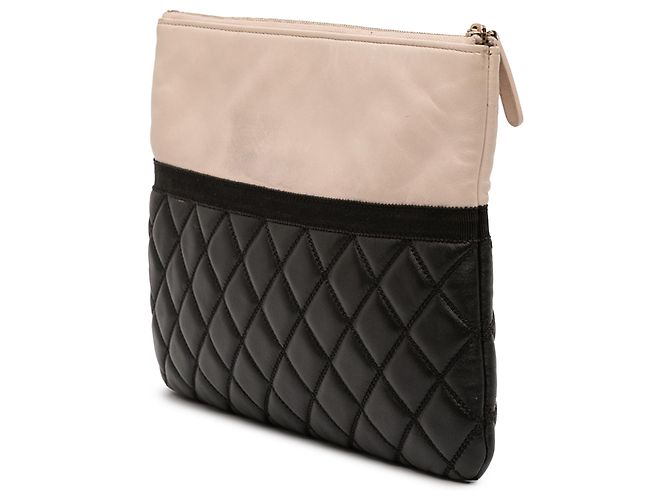 Clutch Chanel nera media in pelle di agnello e vitello trapuntata con perle O Beige - vista 2