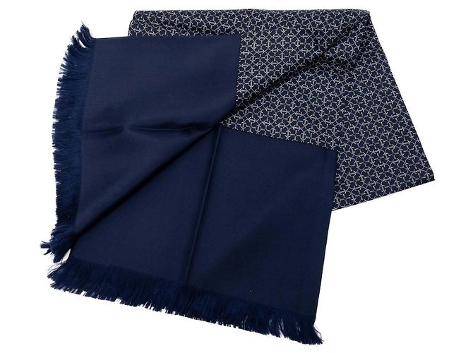 Hermès Blaue geometrische Seidenfransen-Schal 140 - Ansicht 2