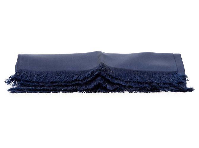Hermès Blaue geometrische Seidenfransen-Schal 140 - Ansicht 3
