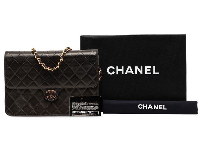 Chanel Schwarz CC Lammleder Steppung Einzelflap - Ansicht 8