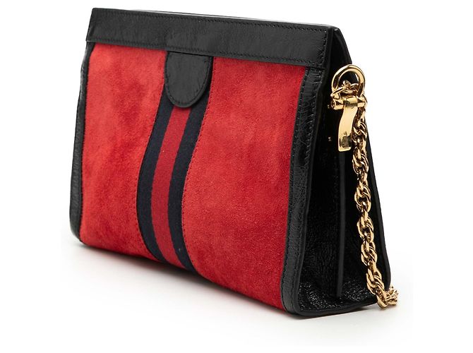 Gucci Rosso Piccolo Crossbody in Suede Ophidia con Catena - vista 2