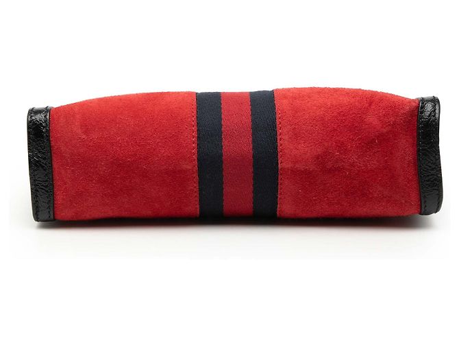Gucci Rosso Piccolo Crossbody in Suede Ophidia con Catena - vista 3