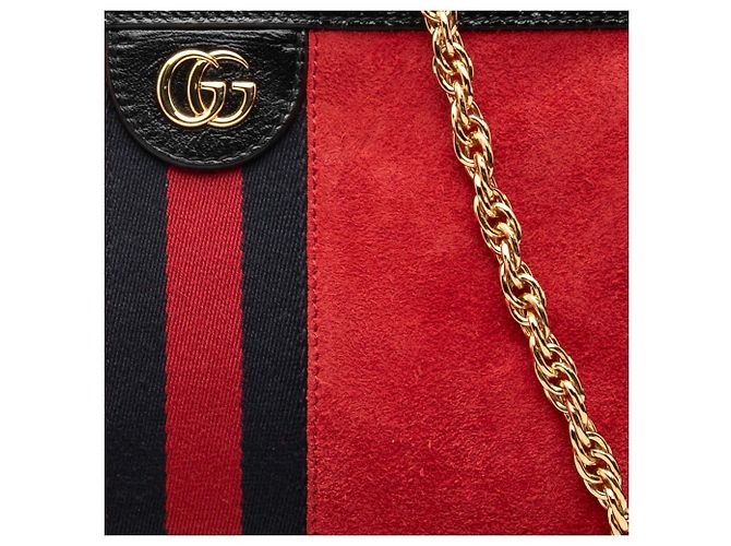 Gucci Rosso Piccolo Crossbody in Suede Ophidia con Catena - vista 7
