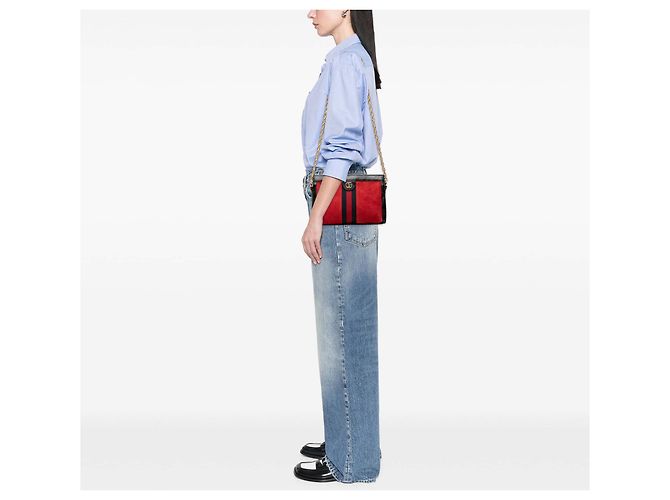 Gucci Rosso Piccolo Crossbody in Suede Ophidia con Catena - vista 8