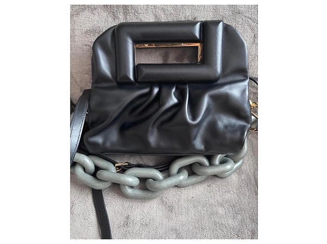 Lancel Lance Kokon Schwarze Lederhandtasche mit Kettendetail - Ansicht 3
