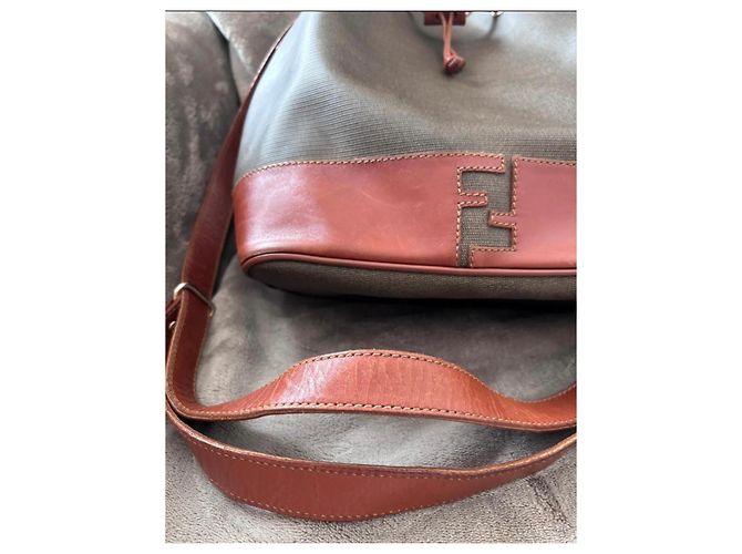 Mon Tresor Borsa a secchiello Fendi Mon Trésor in Tela e Pelle Marrone Grigio - vista 6