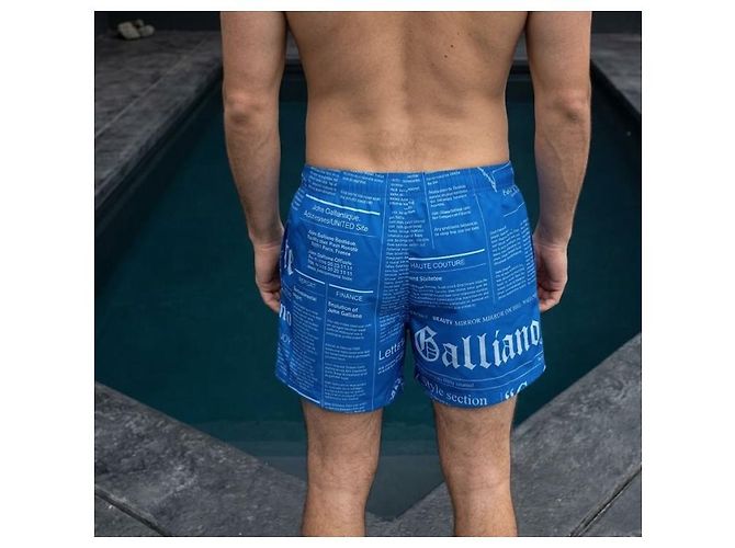 Neue John Galliano Newspaper Badeshorts Blau - Ansicht 2