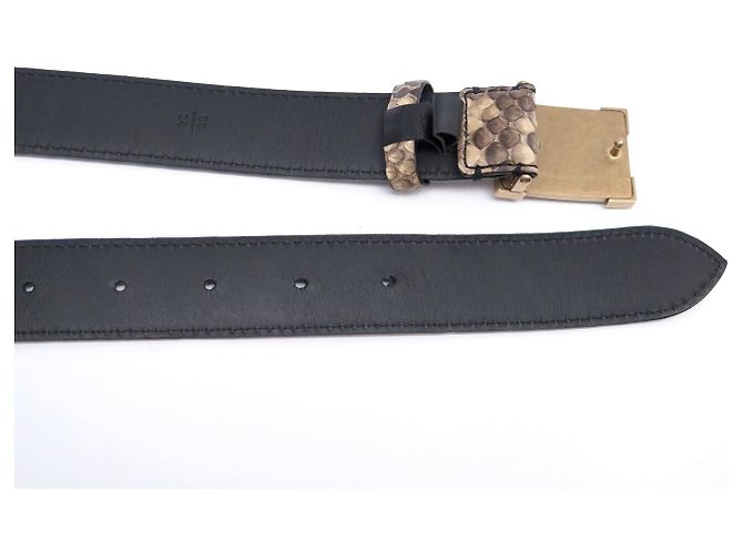 CINTURÃO LOUIS VUITTON FIVELA TRUNK DOURADA E COURO DE PYTHON BEGE T85 - vista 10