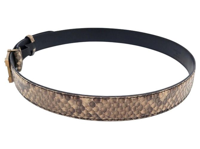 CINTURÃO LOUIS VUITTON FIVELA TRUNK DOURADA E COURO DE PYTHON BEGE T85 - vista 2