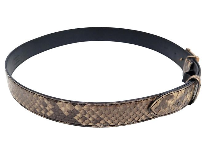 CINTURÃO LOUIS VUITTON FIVELA TRUNK DOURADA E COURO DE PYTHON BEGE T85 - vista 4