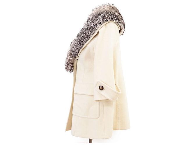 Autre Marque Rene Coat Wool Cashmere Blend Short Coat White Eggshell - view 5