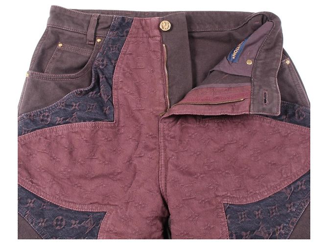 Pantalones de denim de algodón Monogram Louis Vuitton Castaño Burdeos - vista 6
