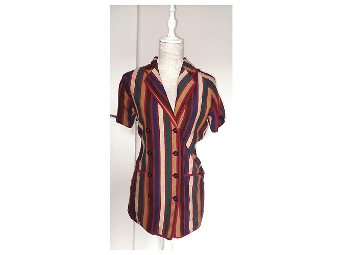 90er Jahre Jean Paul Gaultier Jacke (oder Pullover) mit bunten Streifen Braun Rot Blau Mehrfarben Beige Grün Bordeaux Gelb Dunkelblau - Ansicht 3
